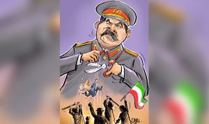 کاریکاتور: استالین طناب فرقه دموکرات را پاره کرد/ مردم آذربایجان علیه فرقه قیام کرد
